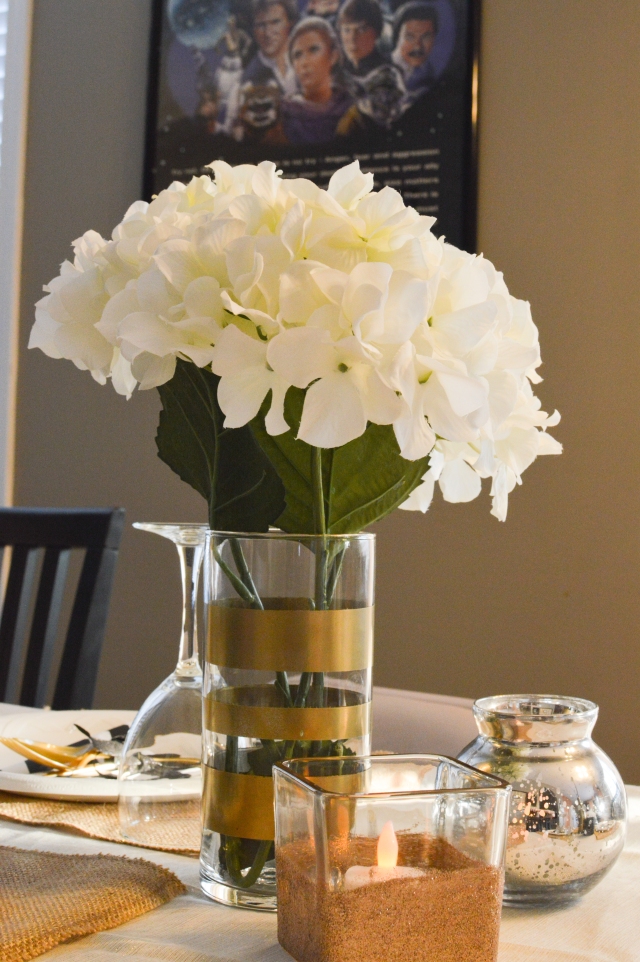 Dollar store vases painted as centerpieces